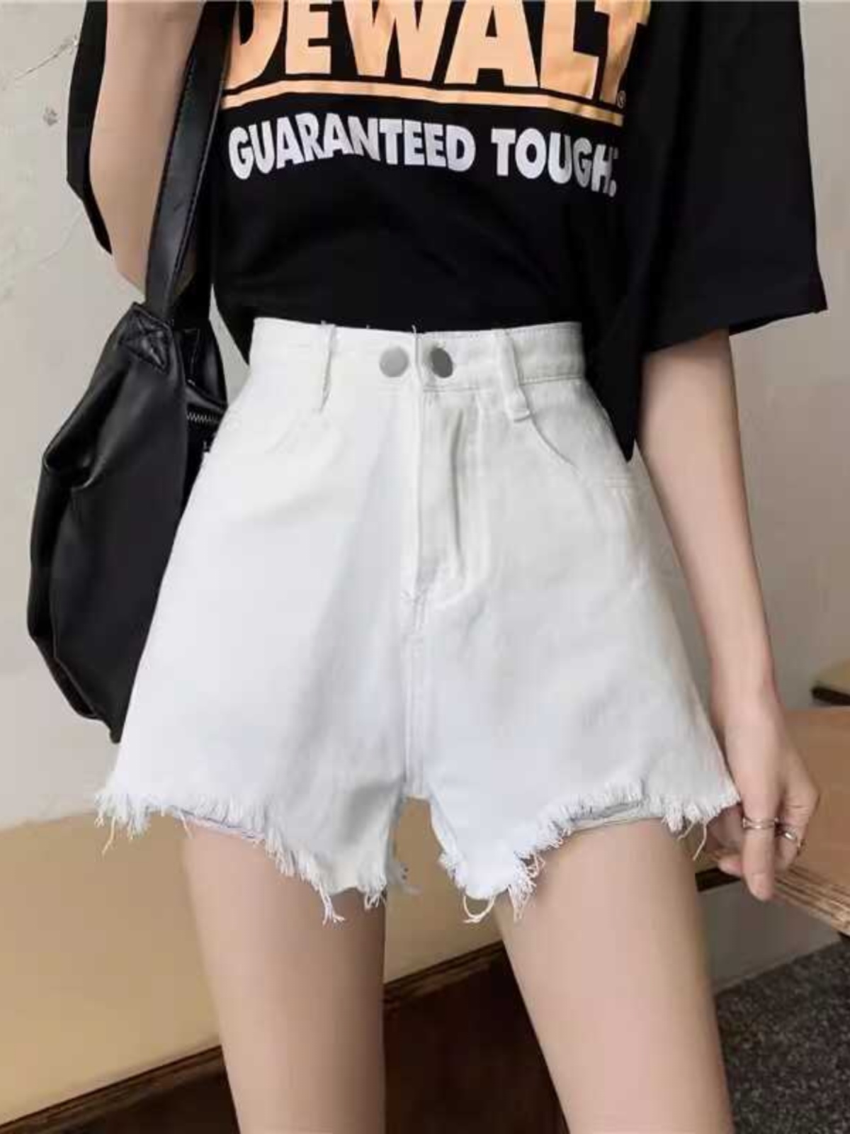 High Waist A-Line Short Shorts - Shorts Denim Frayed ulasan dan harga