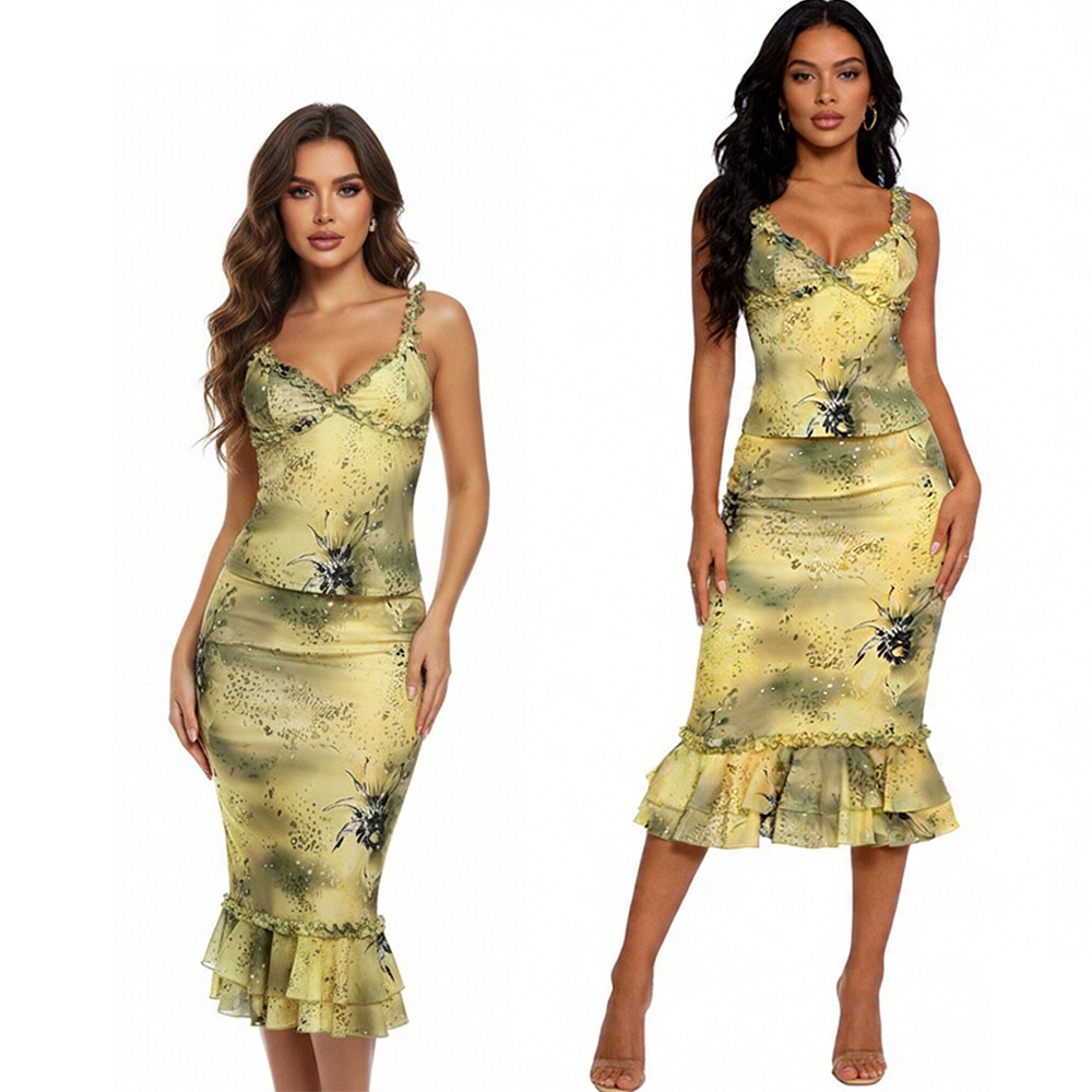 Women's Dress 2 Piece Floral P - Midi Skirt Floral ulasan dan harga