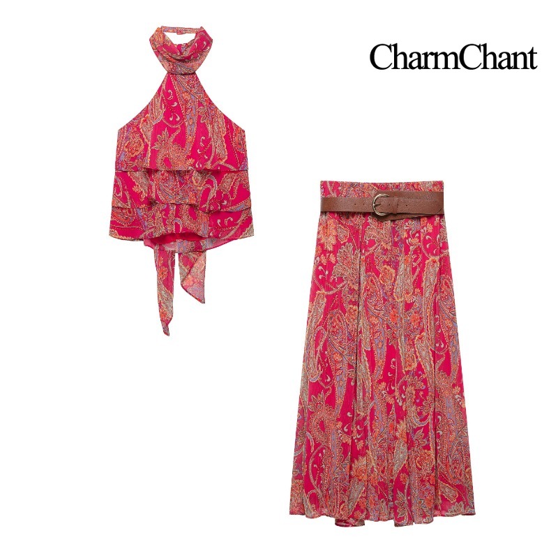 CHARMCHANT Women's Paisley Pri - Midi Skirt Floral ulasan dan harga