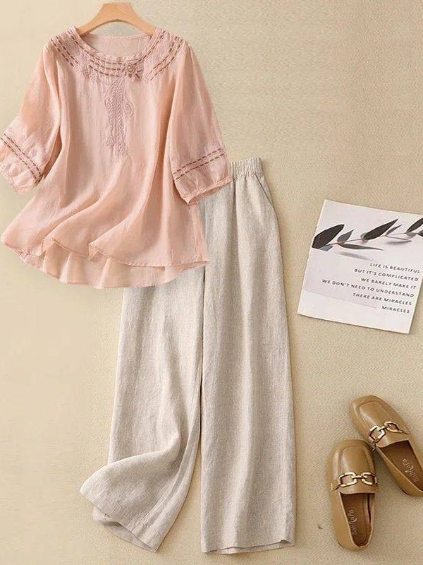 High-End Cotton Linen Set Wome - Linen Pant Wide ulasan dan harga