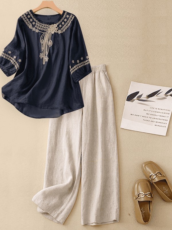High-End Cotton Linen Set Wome - Linen Pant Wide ulasan dan harga