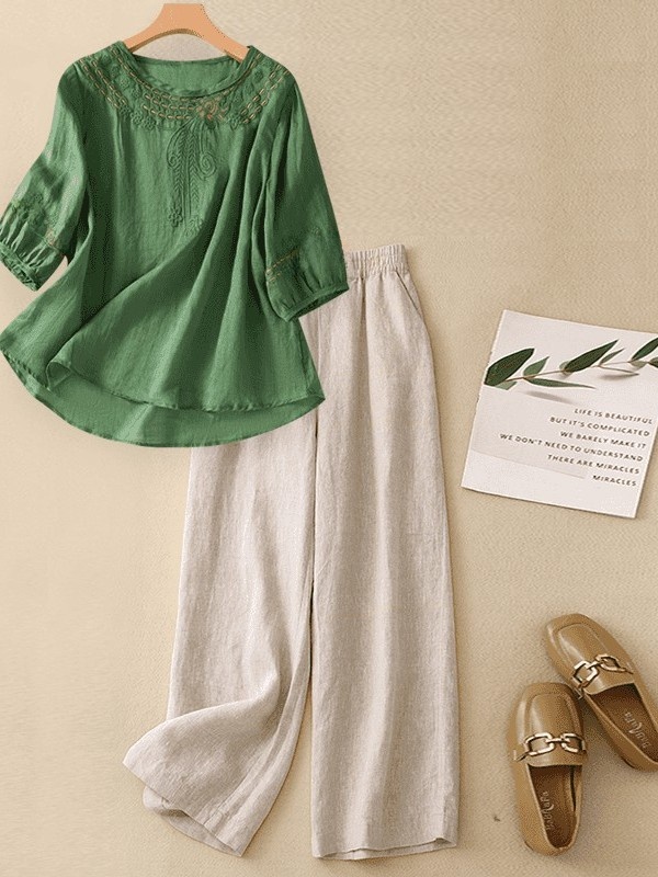 High-End Cotton Linen Set Wome - Linen Pant Wide ulasan dan harga