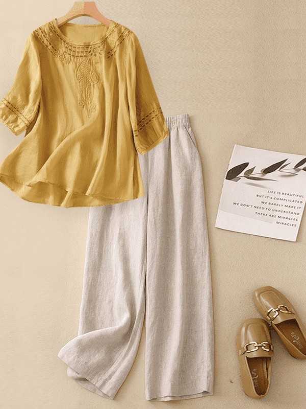 High-End Cotton Linen Set Wome - Linen Pant Wide ulasan dan harga