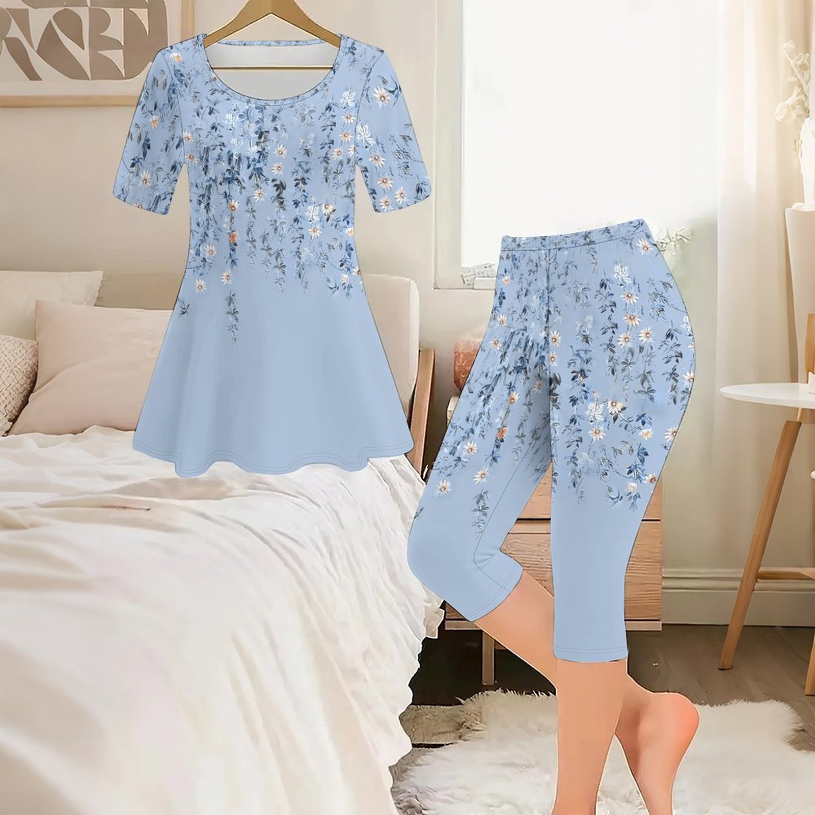 2pcs Vintage Print Two Piece S - Romper Floral Print ulasan dan harga